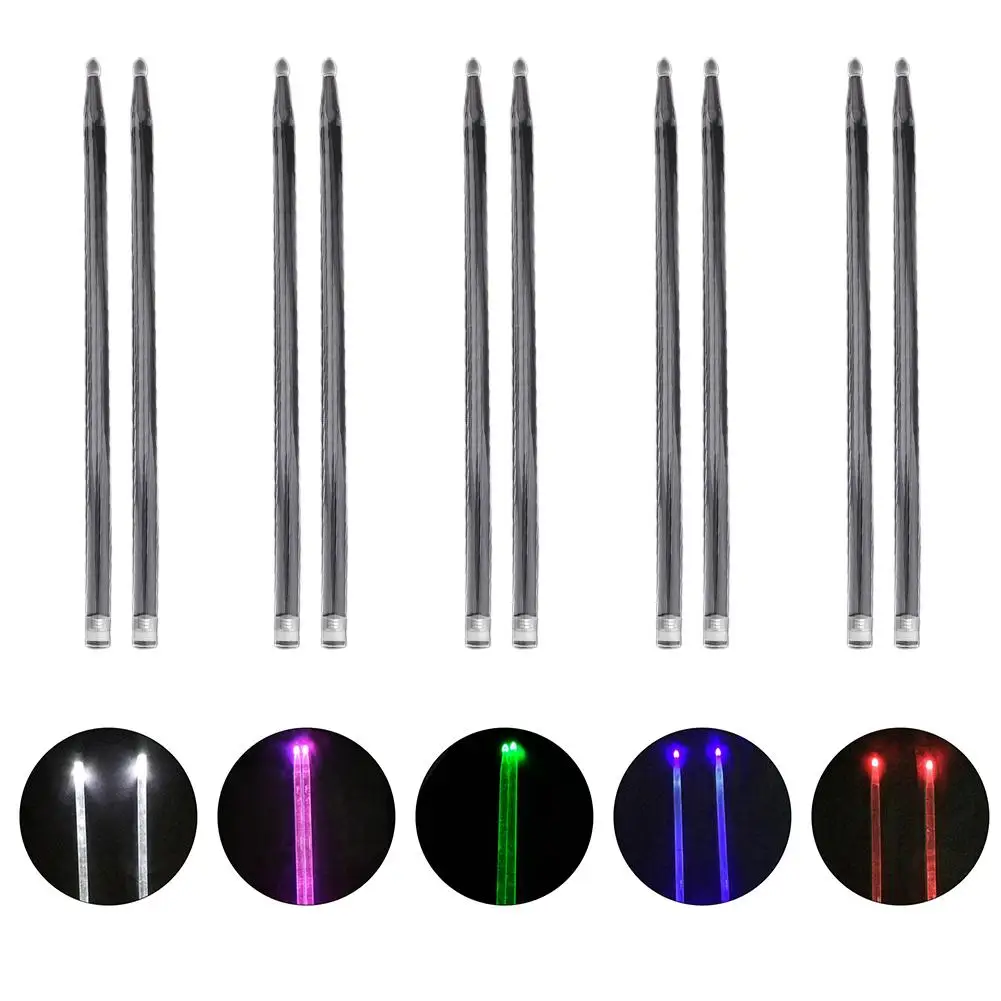 

1 Pair 5A Acrylic Drum Stick Bright LED Light Up Sticks Drumsticks Luminous In The Dark Stage Jazz Drumsticks Accessories