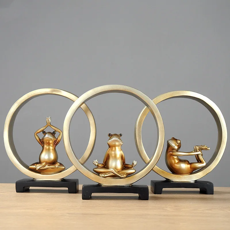 Beste 3 kleur Creatieve Vintage Yoga Kikker Sculptuur Poppen Beeldje Gebaar Standbeeld Voor Home Office Shop Bureau Decor Ornament Gift