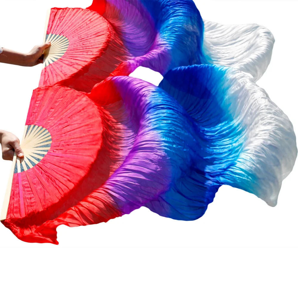 High selling 100% Real Silk Veils 1 Pair handmade women Quality Silk Belly Dance Fan Dance red+purple+royal blue+white High selling 100% Real Silk Veils 1 Pair handmade women Quality Silk Belly Dance Fan Dance red+purple+royal blue+white