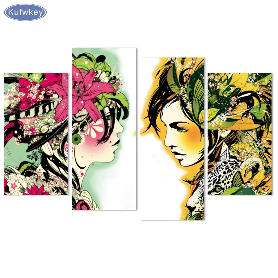 

4pcs,5D DIY diamond embroidery abstract portrait Decorative,full diamond painting Cross Stitch Rhinestone mosaic home decoration