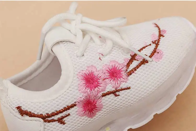 Kids sneakers 2019 new breathable solid mesh girls & boys casual shoes lighted floral children shoes lace-up sneakers (17)