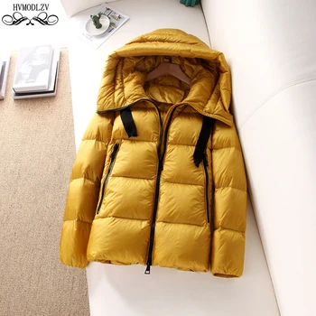 

Six Colors Winter Hooded Basic Down Jacket Female 2019 White Duck Feather Light And Thin Fashion Coat Female Plus Size HI168