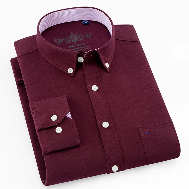 2018 New Wine Red Color Oxford Men Business Dress Shirts On Down 2018 New Wine Red Color Oxford Men Business Dress Shirts On Down Collar Non Iron High Quality Long Sleeve