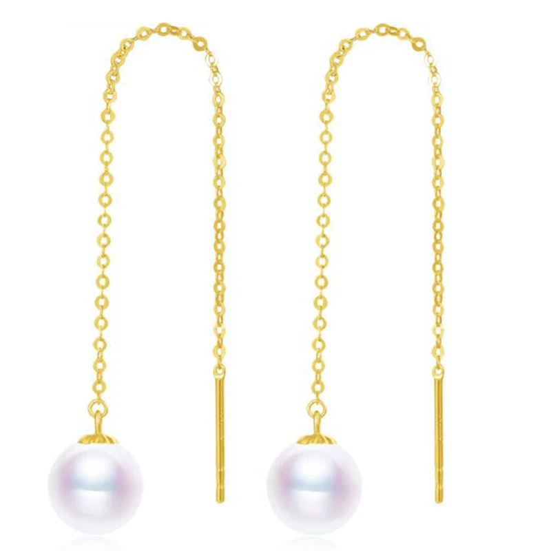 Sinya Au750 18k gold dangle drop earring with 7-9 mm Natural Round high luster pearls long chain tassel design earring for women (24)