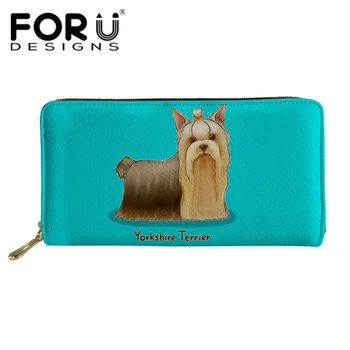 

FORUDESIGNS Women Long Wallets Yorkshire Terrier Printing Cartoon Girls Fashion Wallet Female Purse Split Zipper Card Purses