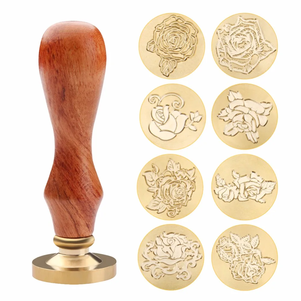 

Antique Wood Stamp Sealing Wax Stamp DIY Envelope Card Decoration Wedding Love Rose Flower Letter Pattern Retro Wood Handle Seal