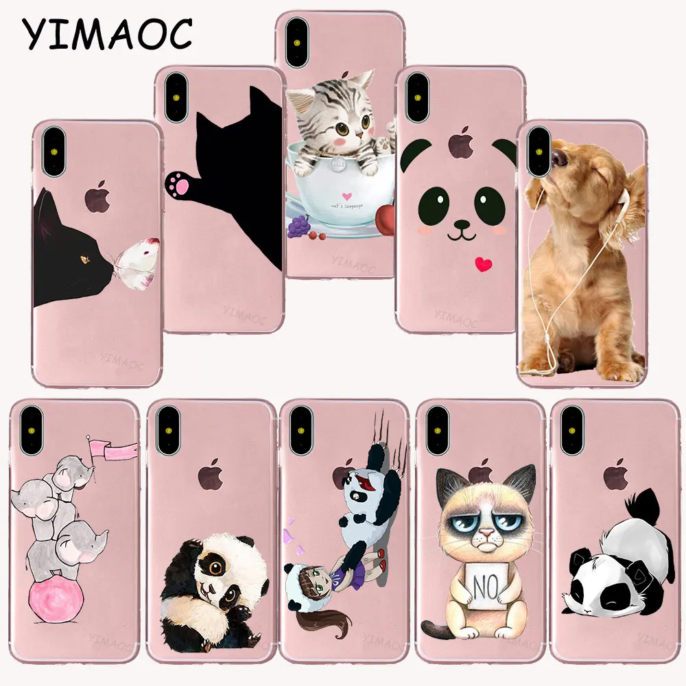 

YIMAOC 24z Panda Elephent Cat Soft TPU Silicone Case for iPhone X r s Xr Xs Max 8 7 6S 6 Plus 5 5s SE