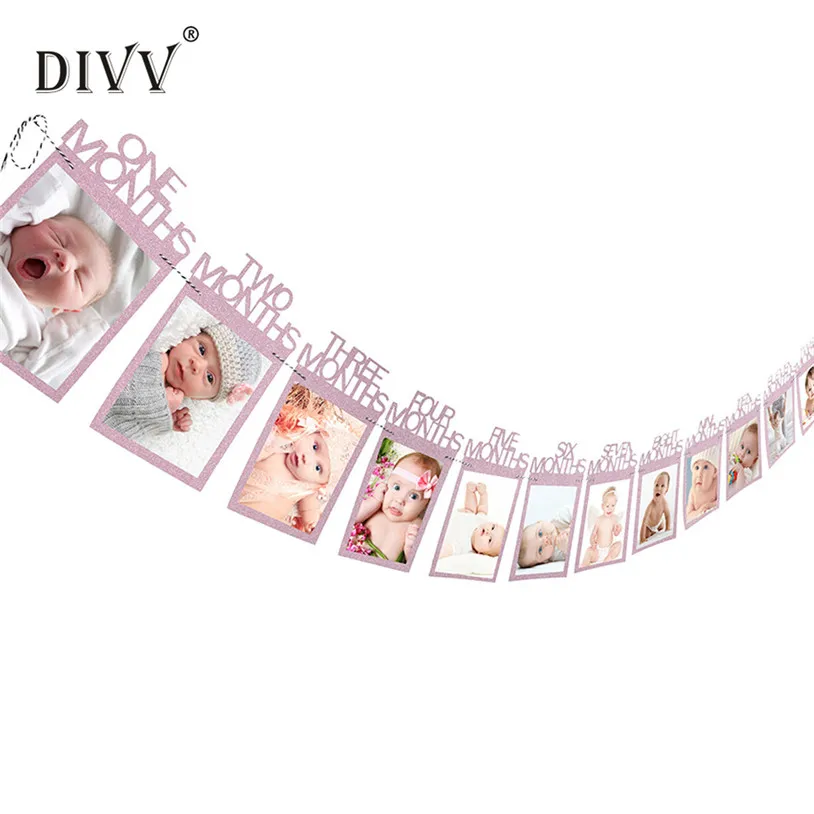 

Photo Frame Kids Birthday Gift Decorations 1-12 Month Photo Banner Monthly Photo Hanger u70911