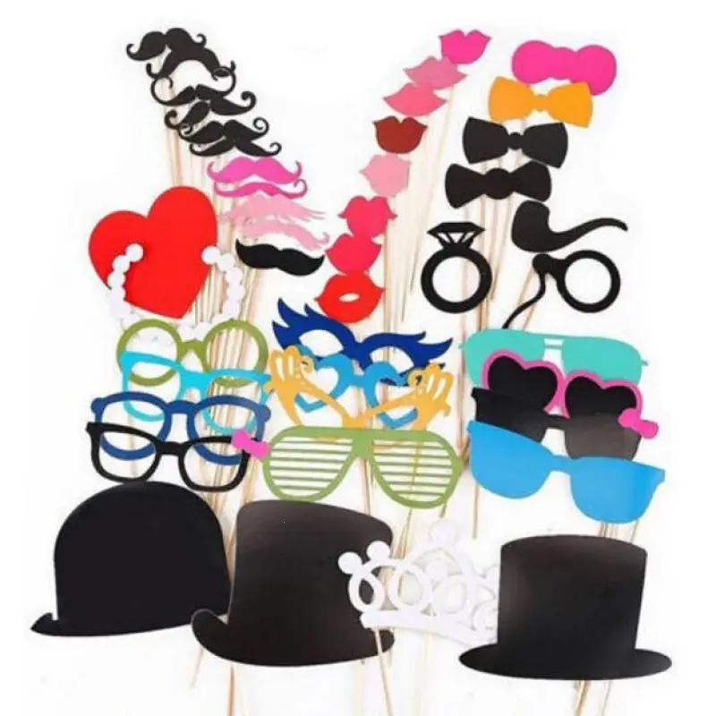 Hot Sale 58 pcs Photobooth Photo Booth Props For Wedding Birthday Party Glasses Mustache Lip On A Stick A40 | Дом и сад