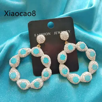 

Big Round Stone Dangle Earrings for Women Silver Gold Rhinestone Gold Copper Drop Earring Fashion Girls Jewerly Pendientes