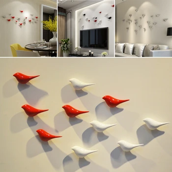 

3D Birds Shape Wall Hanging Resin Metal Plating Office Home Decorations S/L New