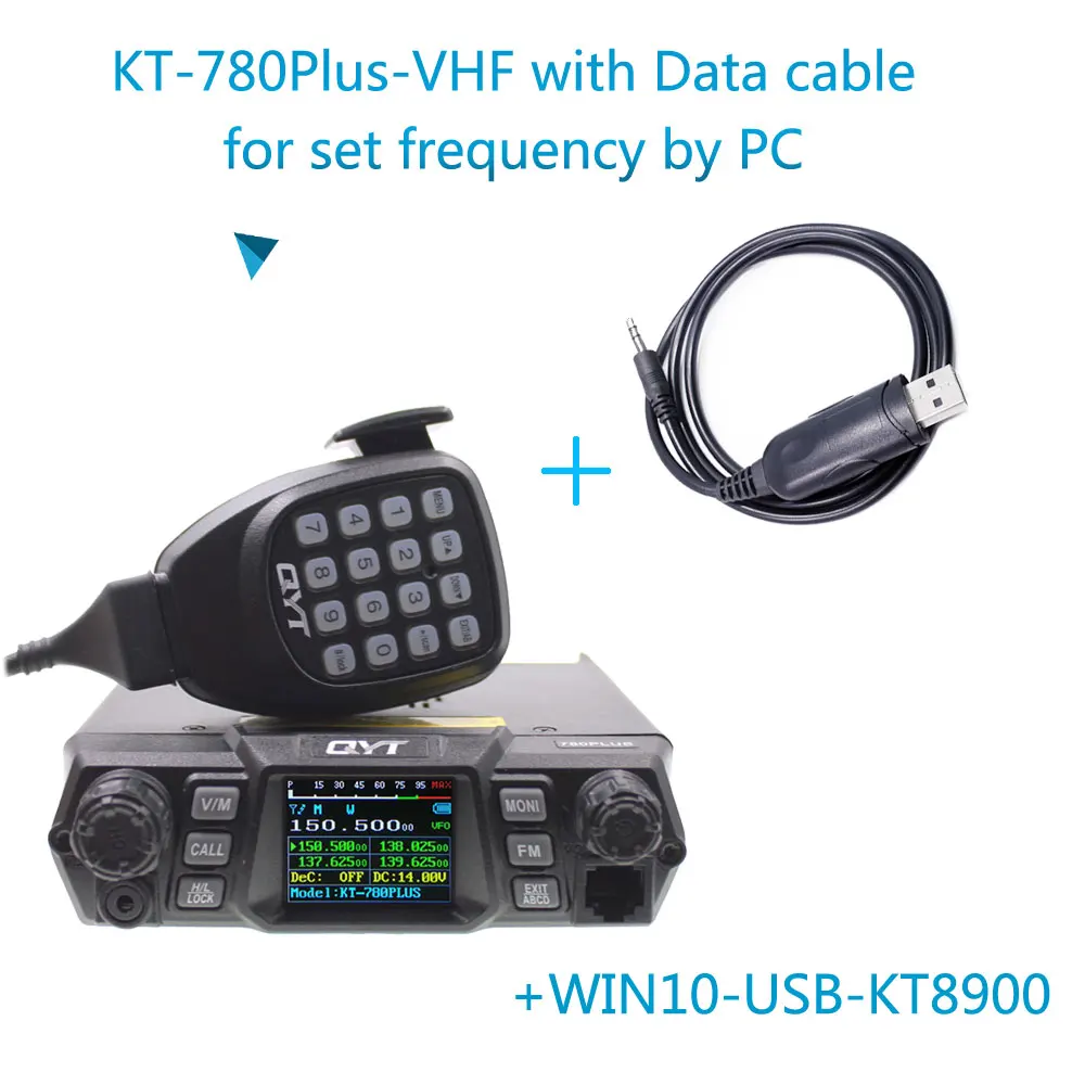 100 ватт супер высокая мощность QYT KT-780 плюс VHF136-174mhz радио автомобиля/мобильный трансивер KT780 200 каналов дальней связи - Цвет: radio and USB