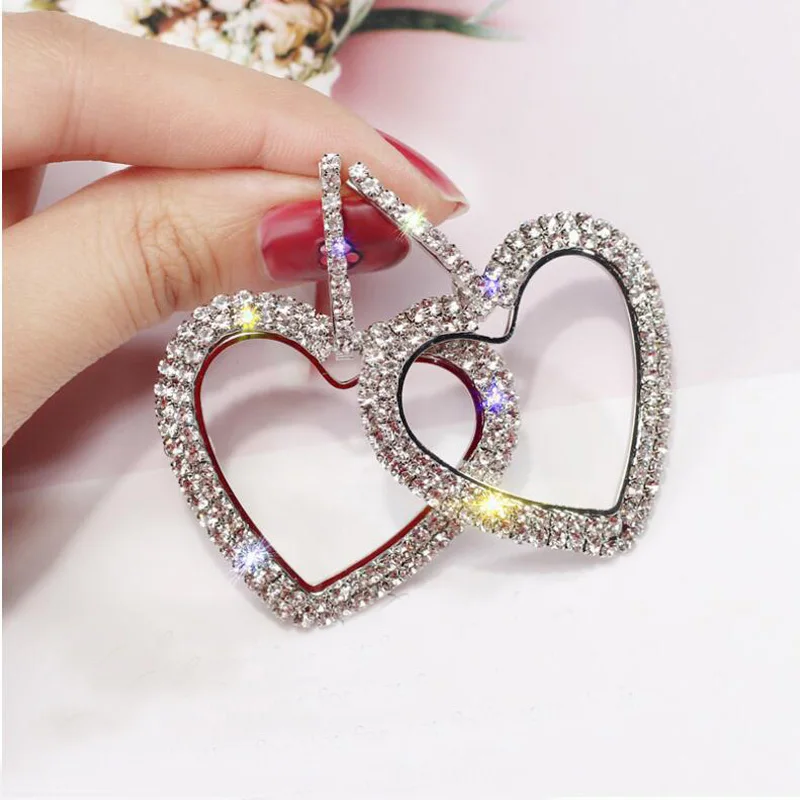 

Cute Bijoux Crystal Heart Dangle Earrings For Women Party Daily Wear Jewelry Wedding Accessories Wholesale Brincos 1E963