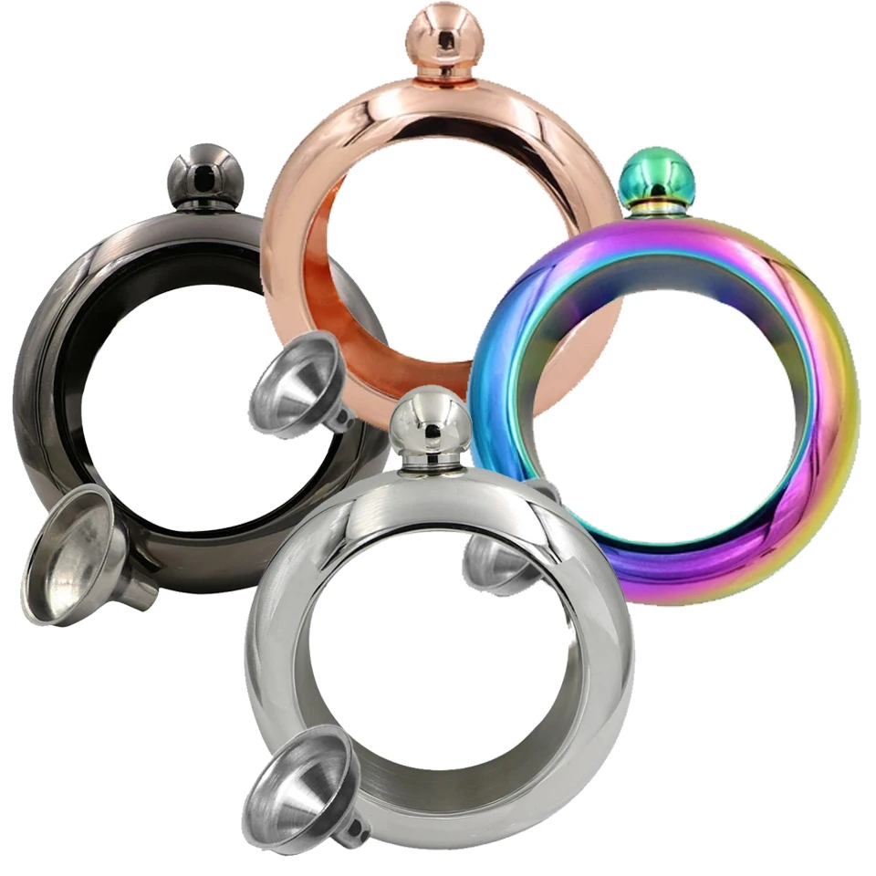 

Stainless Steel Hip Flask Ring 3.5oz 100ml Bracelet Wine Flask For Whiskey with Funnel Pocket Bottle Bar Accessories