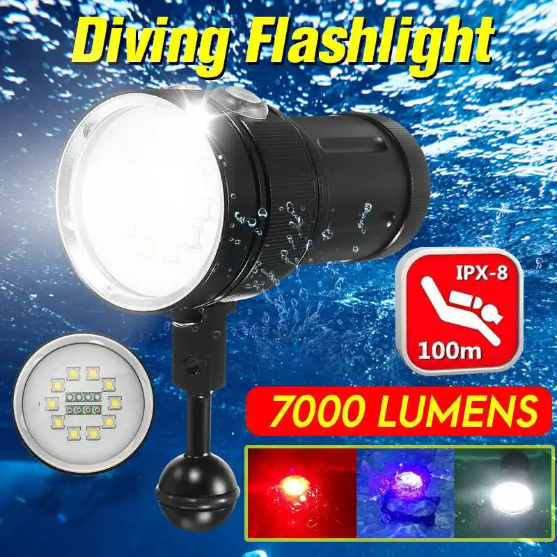 

7000 Lm AUGIENB Diving Flashlight Underwater 100m Torch 18650 Rechargeable LED Light Lamp For Diving Photography Video