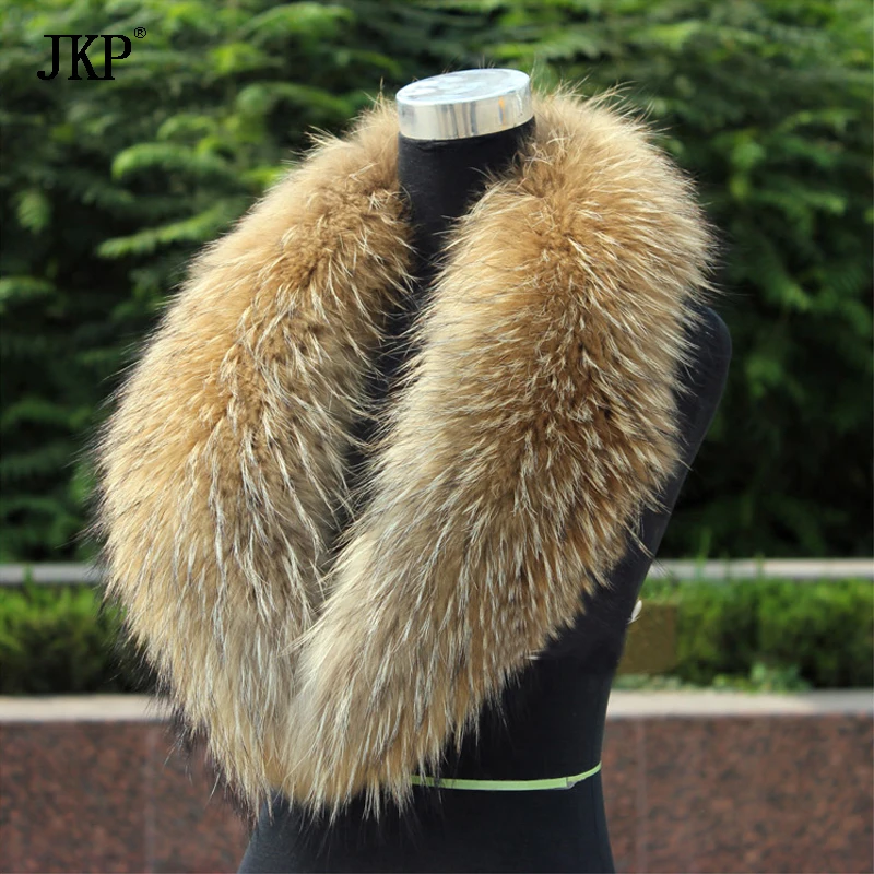 Natural Fur Collar Real raccoon fur fox collar natural Genuine Big Raccoon Jacket Fur  scarf warp shawl winter neck warmer 2
