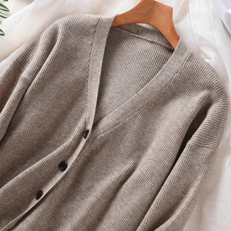 

New Knit Cardigan Cashmere Sweater V-Neck Short Paragraph Loose Sweater Long-Sleeved Coat Solid Color Thickening Women Clothes
