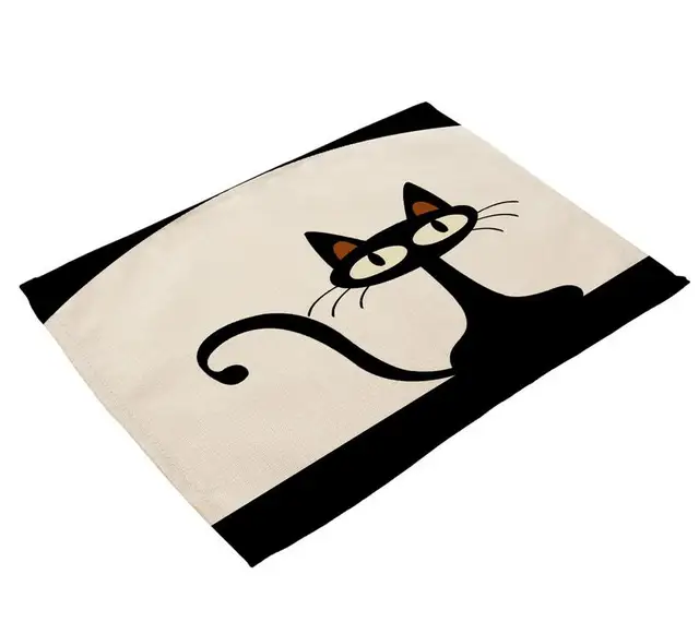 Napperon En Coton Lin Dessin Anime Motif De Chat Set De Table Tapis D Isolation Chaude Tapis De Table A Manger Sous Verres Accessoires De Cuisine 42x32cm Aliexpress