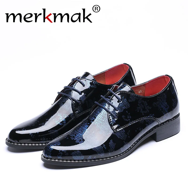 Merkmak Oxfords PU Leather Men Shoes Formal Snake Camouflage Dress