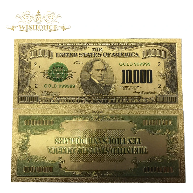 10 шт./лот 1918 год банкноты США $10000 доллар купюры золотые в 24k золото копия бумажные