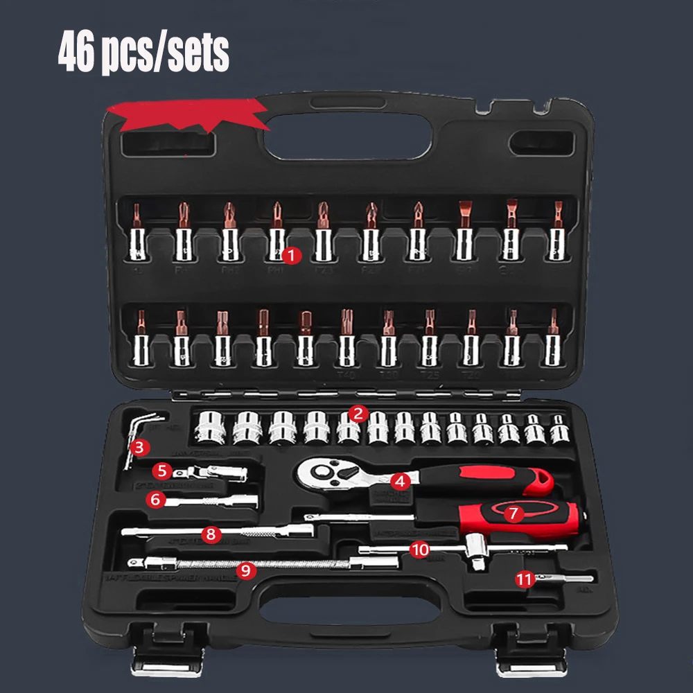 46 шт./компл. торцевой ключ набор инструментов автосервис Смешанная инструмент Комбинации посылка набор ручного инструмента