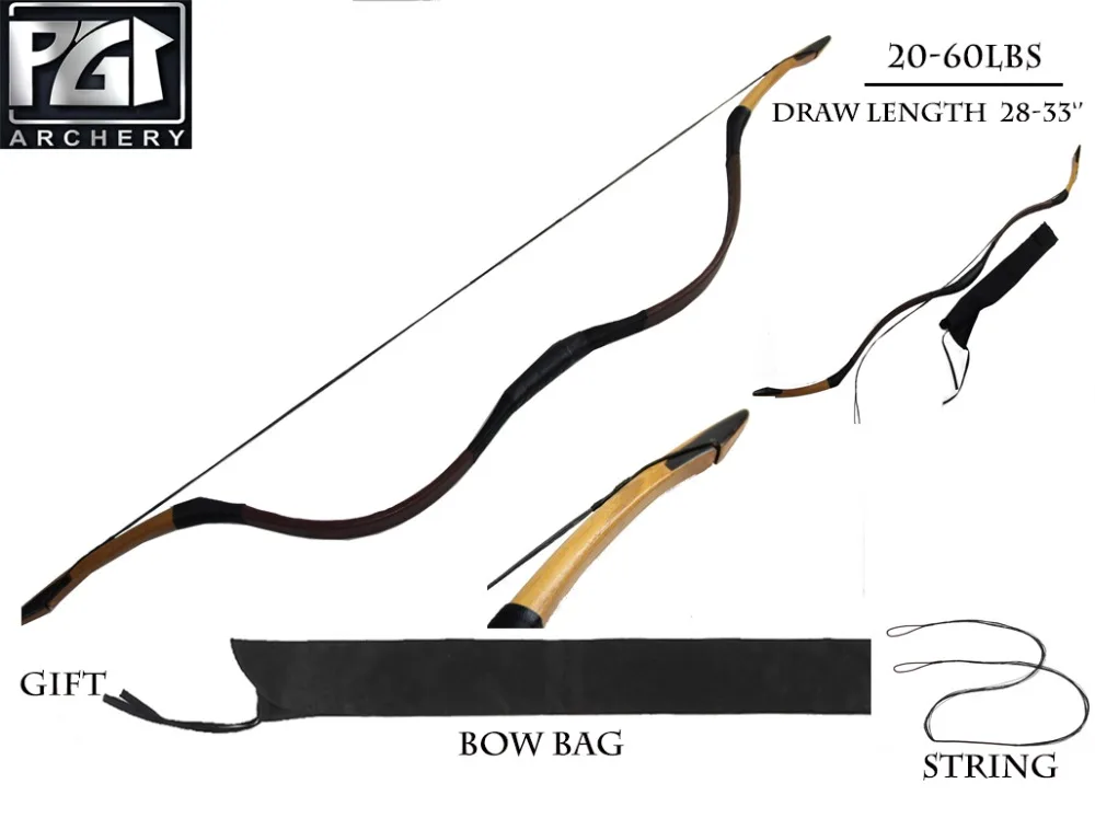 

PG1ARCHERY Recurve Bow, Hungary Traditional Archery Horsebow Longbow with Ox horn 20-60lbs Hunting Longbow