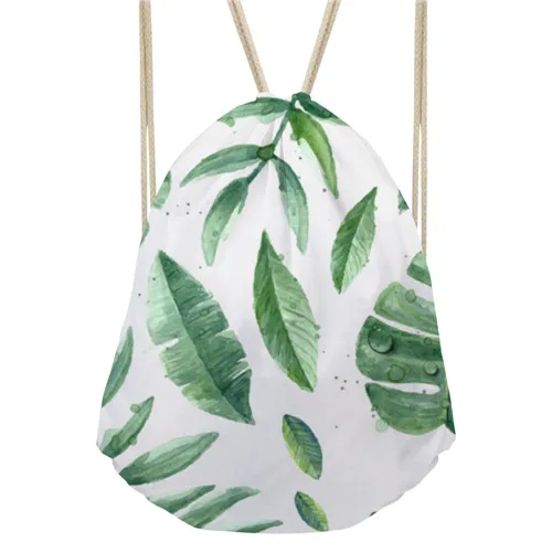 

Noisy Designs Green Leaves Hawaiian Style Cinch Sack Backpack Beach Bags Storage Travel Mini Backpacks For Girls Shopper Bag