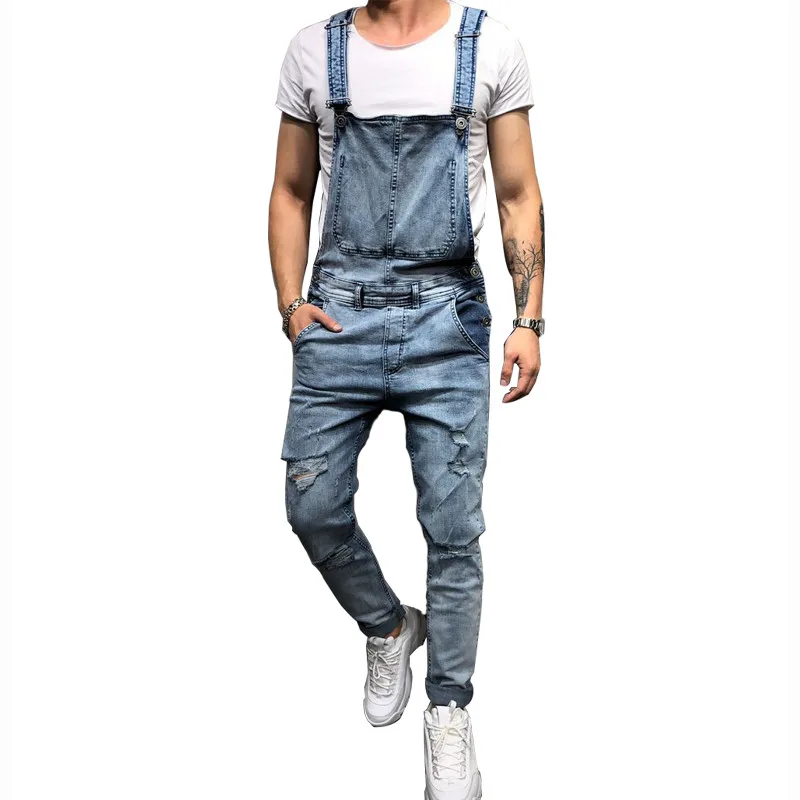 MORUANCLE Модные мужские рваные джинсы комбинезоны Hi Street Distressed Denim bib Комбинезоны для мужчин брюки на подтяжках Размер S-XXXL