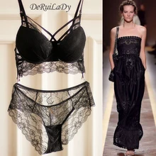 DeRuiLady Sexy кружевобюстгалтер набор инструментов глубокий V Пуш-ап лифчик девушка нижнее белье женщин мода кружево бюстгалтер трусы женские набор эротическое белье нижнее белье комплект