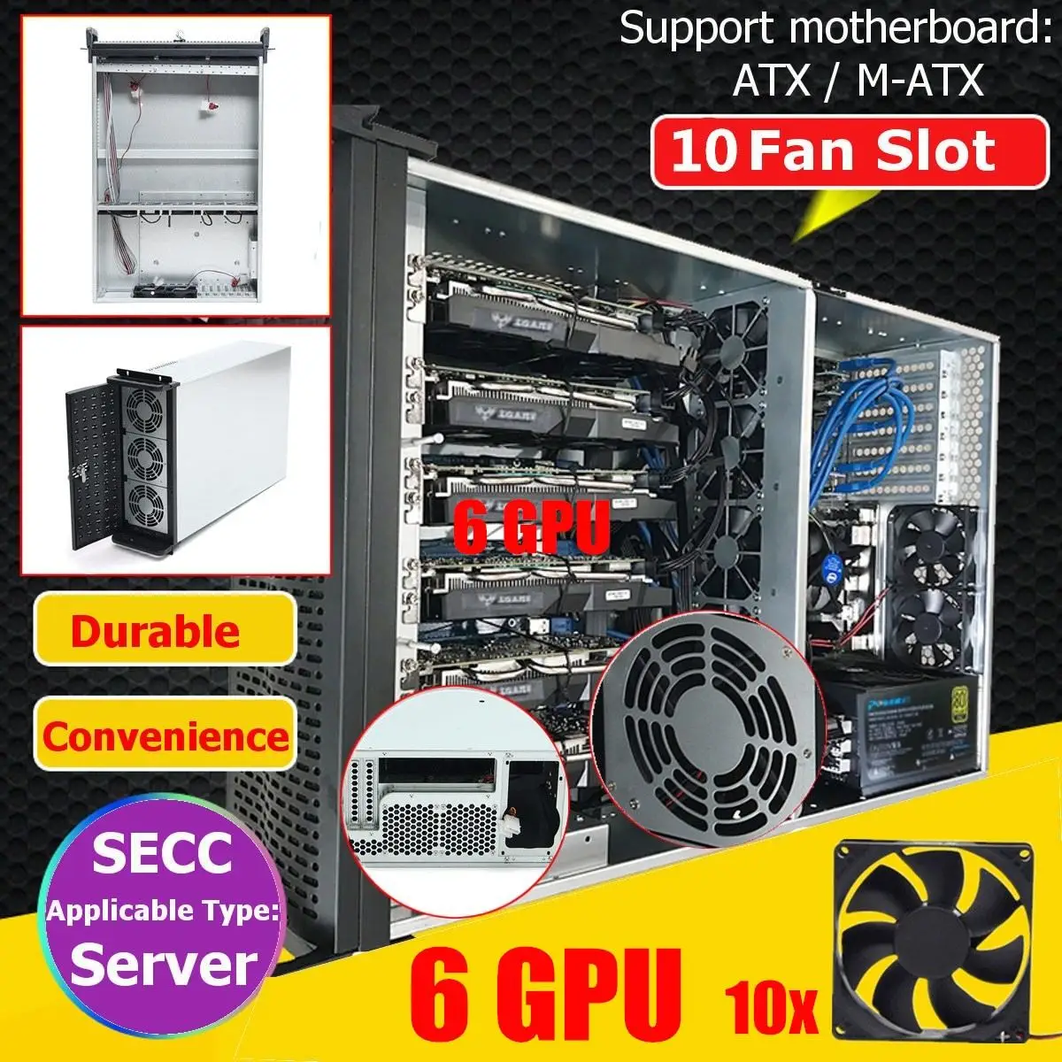 

6 GPU 4U Rackmount Miner Mining Frame Mining Server Case with 10 FANS Rsiers Frame Rig