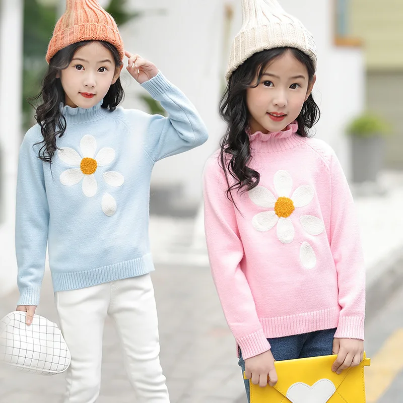 

knitted sweater girls autumn spring 2018 new red grey pink long sleeve tops knitting teenage little girls sweaters and pullovers