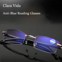 Clara Vida, без оправы, анти синие очки для чтения, портативные, Пресбиопия, модные очки для мужчин, для женщин+ 1,5+ 2+ 2,5+ 3+ 3,5+ 4