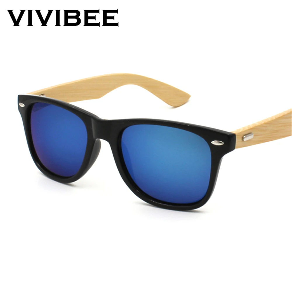 VIVIBEE мужские и женские солнцезащитные очки из натурального бамбука UV400 ретро