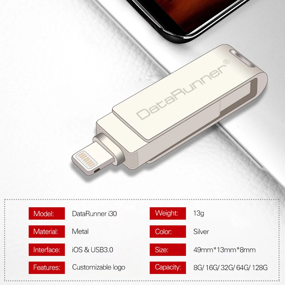 DataRunner OTG USB флеш-накопитель 128 ГБ USB флешка 3,0 флеш-накопитель 8 ГБ 16 ГБ 32 ГБ 64 ГБ флеш-накопитель USB 3,0 Флешка для iPhone/iPad/PC