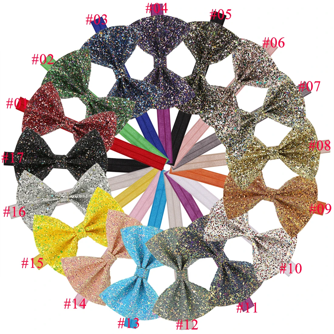 17pcs/lot Multicolor Glitter Headband For Kids Bow Bowknot Headwear