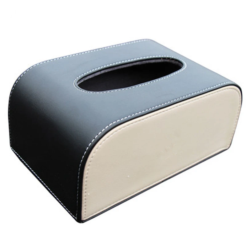 Buy Top Quality PU Leather Paper Tissue Box Holder Black with White from