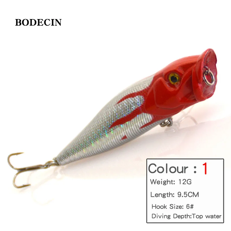 1PCS Fishing Lure Hard wobblers Bait Poper Topwater 3D Eyes Fish Popper Artificial Laser Baits 4# Hooks Tackle Floating Swimbait (9)