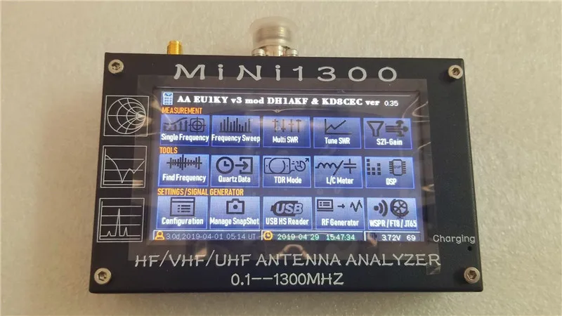 UV+ HF Mini1300 4," сенсорный lcd 0,1-1300 MHz 13.GHz HF/VHF/UHF ANT КСВ Антенный Анализатор метр+ аккумуляторная батарея