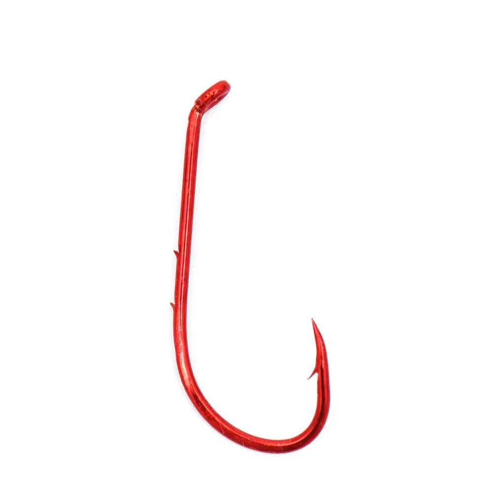 

100pcs/lot Fishing Hooks Red Offset Long Barbed Shank Baitholder Bait Fishhooks