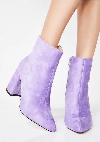 Picture Daim Chaussures De Bottes Femmes 2018 Mode Robe Jaune Courte Pointu Picture Talons En Cheville as Violet D'hiver Dames As Bout Designer Carré qIUxCxwR5