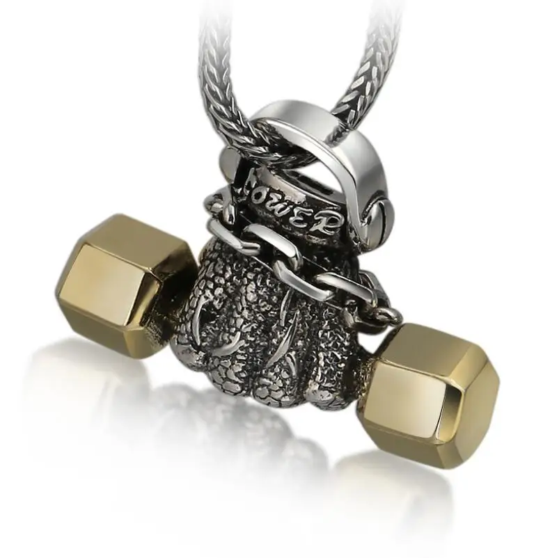 

925 Sterling Silver Simple Fist Dumbbell Pendant Jewelry (FGL)