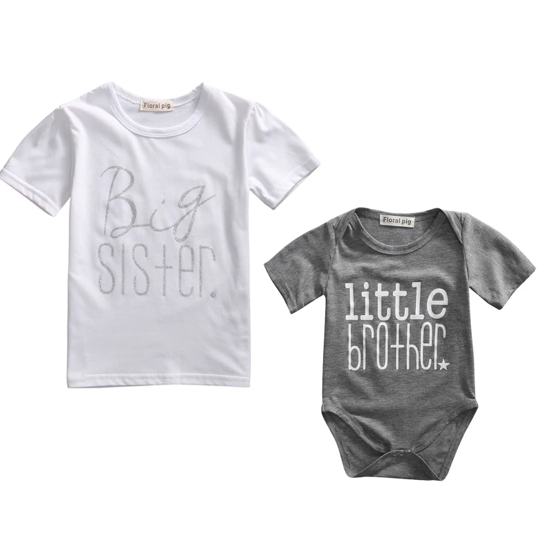 Новая модная футболка с надписью Big Sister комбинезон короткими рукавами и Little Brother