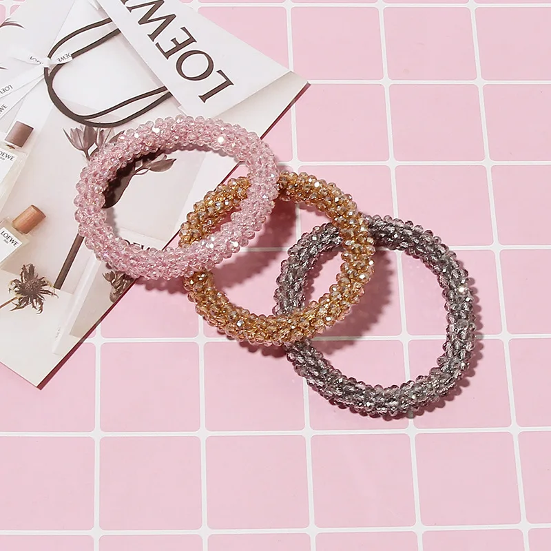 

Fashion Girl's Crystal Elastic Rubber Band Ropes Personality Rhinestone Hair Ring Sen Style Female Temperament Hair Bands
