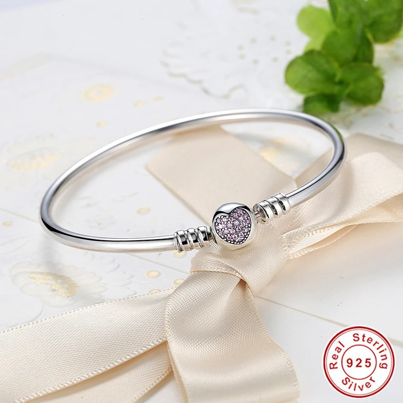 

Authentic 925 Sterling Silver Snake Chain Heart Bangles & Bracelet for women,925 silver cuff bangles for DIY charms beads 904