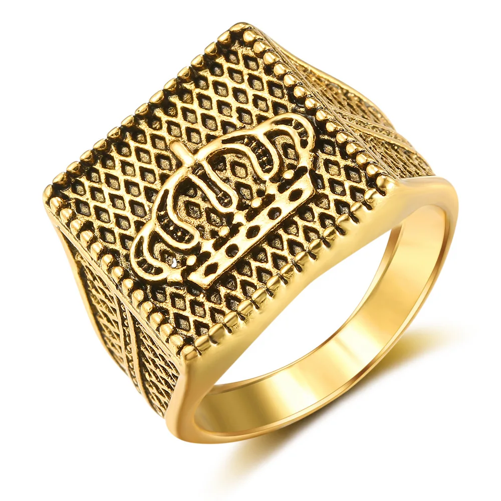 Винтажное кольцо-печатка в стиле хип-хоп с короной короля, королевы, металла, золотого цвета, вечерние ювелирные изделия в стиле панк, подарки для мужчин и женщин