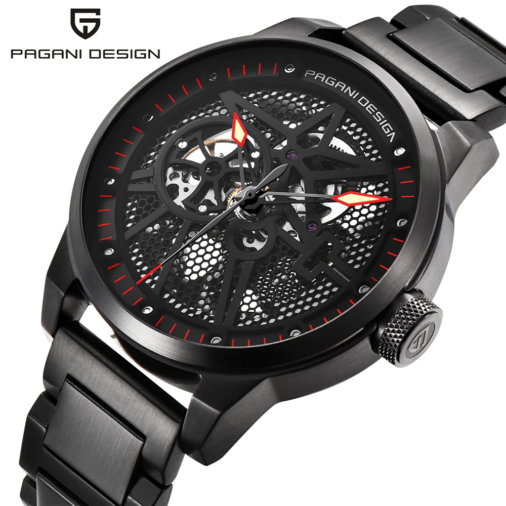 Механические часы мужские Скелет турбийон автоматические наручные классические