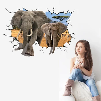 

NEW Creative wall sticker 3D three-dimensional wall stickers African elephant Wall Sticker Interesting wall stickers 9168014