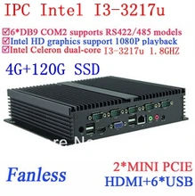 Industrial control PC Dual core I3 Mini PC Gigabit Ethernet 6 COM 4G RAM 120G SSD WINDOWS LINUX free drive NAS Free 7 24 hours