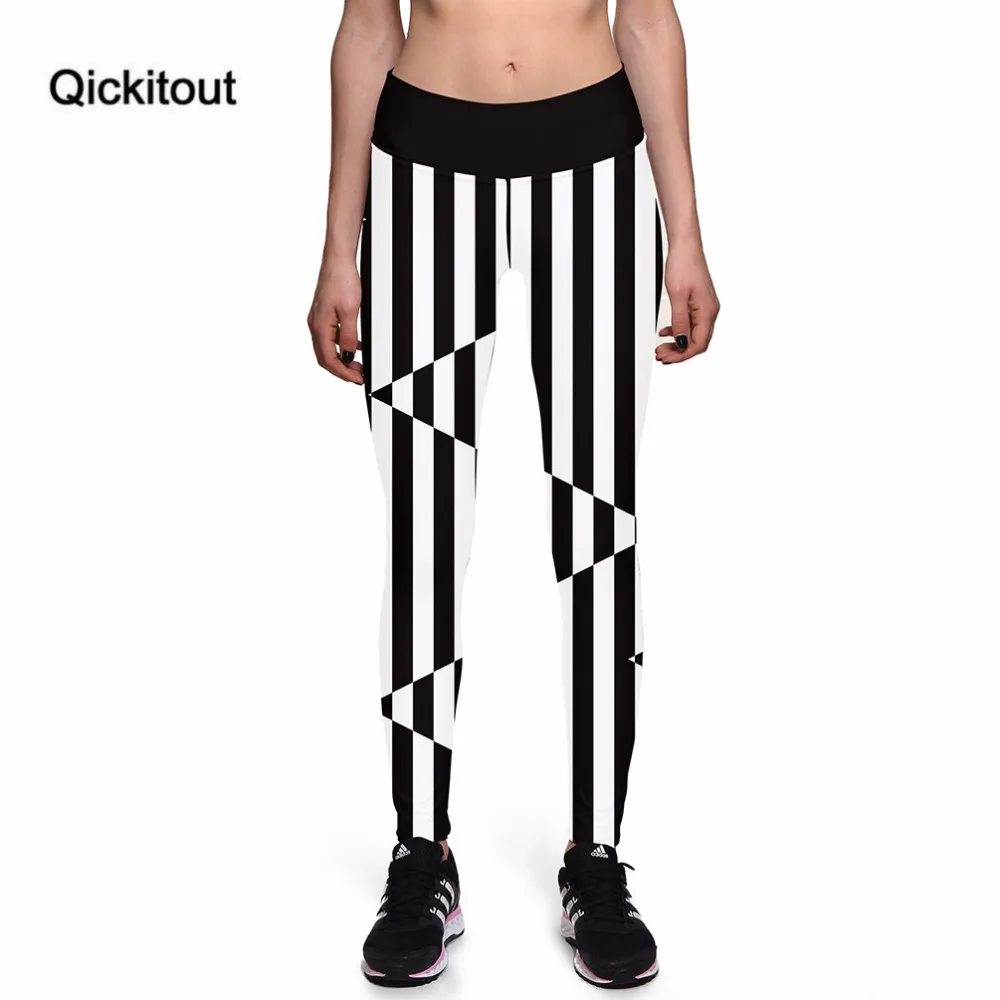 

Qickitout Leggings 2016 New Brand Black White Stripes 3D Print Women New Black Leggings High Waist Pants Wear Super Soft