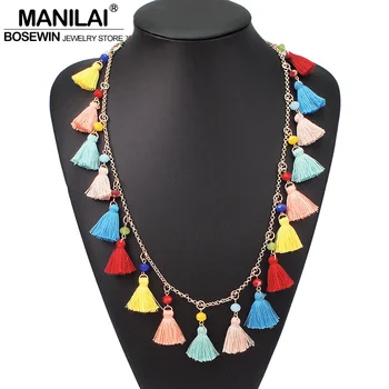 

MANILAI Multicolor Tassel Pendant Necklace for Women Bohemian Crystal Bead Statement Necklace Long Sweater Chain Jewelry Collier